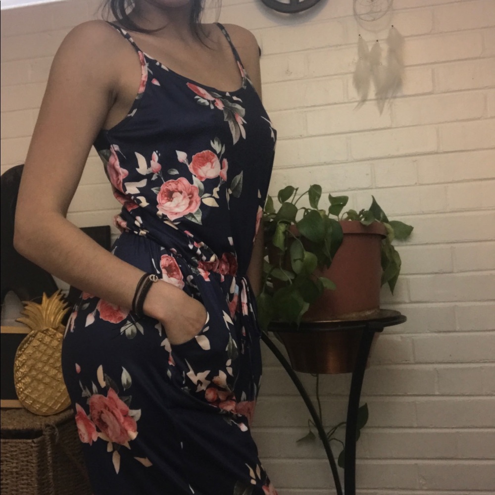 Navy Floral Jumpsuit